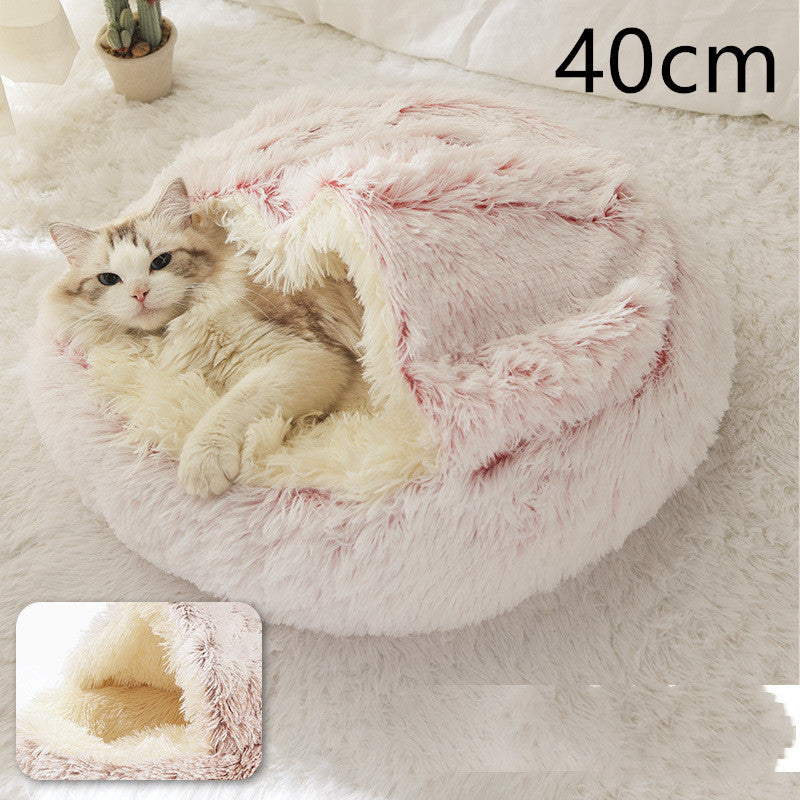 2 In 1 Dog And Cat Bed Pet Winter Bed Round Plush Warm Bed House Soft Long Plush Pets Bed Image