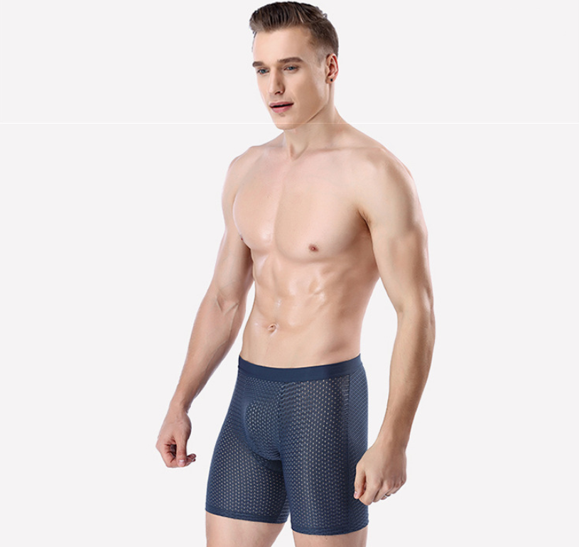 Men's sports underwear long ice mesh eye sexy breathable boxer briefs running wear leg long pants Image