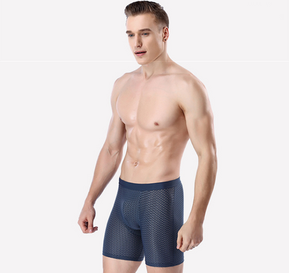 Men's sports underwear long ice mesh eye sexy breathable boxer briefs running wear leg long pants