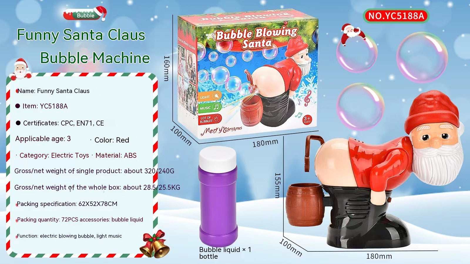 Electric Santa Claus Bubbles Machine Blowing Bubbles Music Light Entertainment Toy Prank Funny Ornament Christmas Gifts Christmas Decorations Image