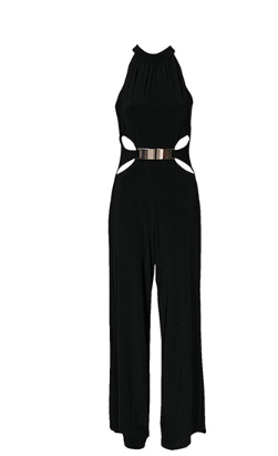 Fashion casual stitching long-sleeved high-neck flared pants black sling jumpsuit Image