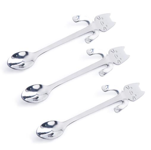 Cross-border 304 Stainless Steel Spoon Cartoon Cat Handle Hanging Coffee Spoon Image