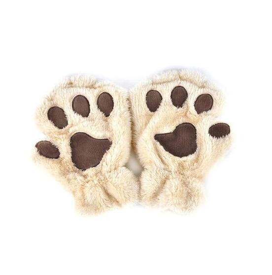 Winter Lovely Half Cover Paw Bear Cat Claw Gloves Short Finger Image