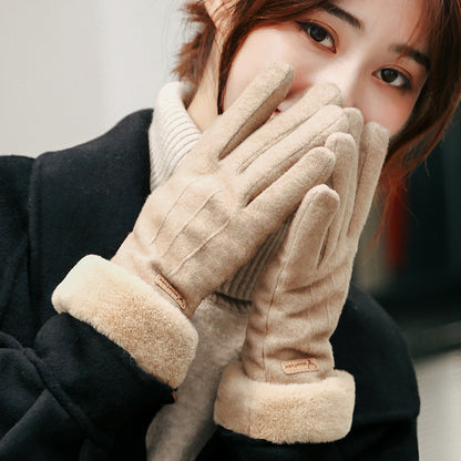 Autumn and winter cashmere full finger gloves women