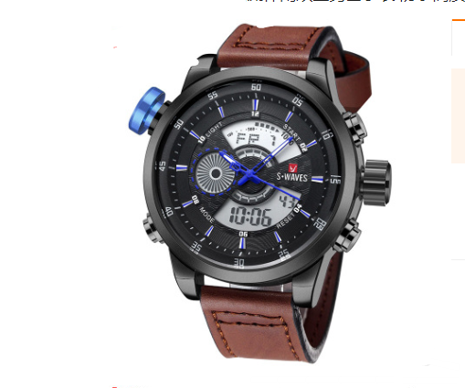 Trendy casual double men's watch Waterproof high quality belt electronic quartz watch Image