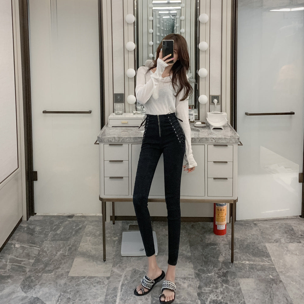 High waist jeans slim skinny cropped pencil pants Image