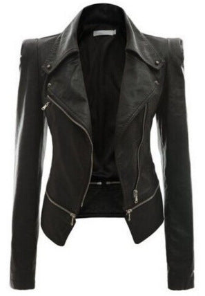 Motorcycle leather jacket jacket zipper two leather jacket Image