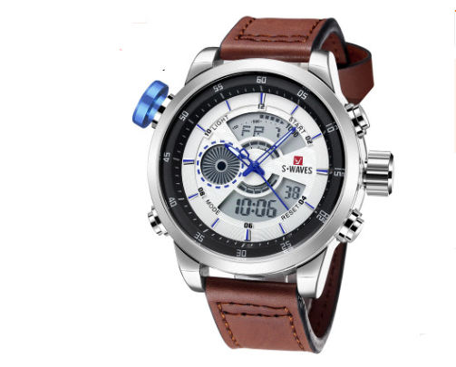 Trendy casual double men's watch Waterproof high quality belt electronic quartz watch Image