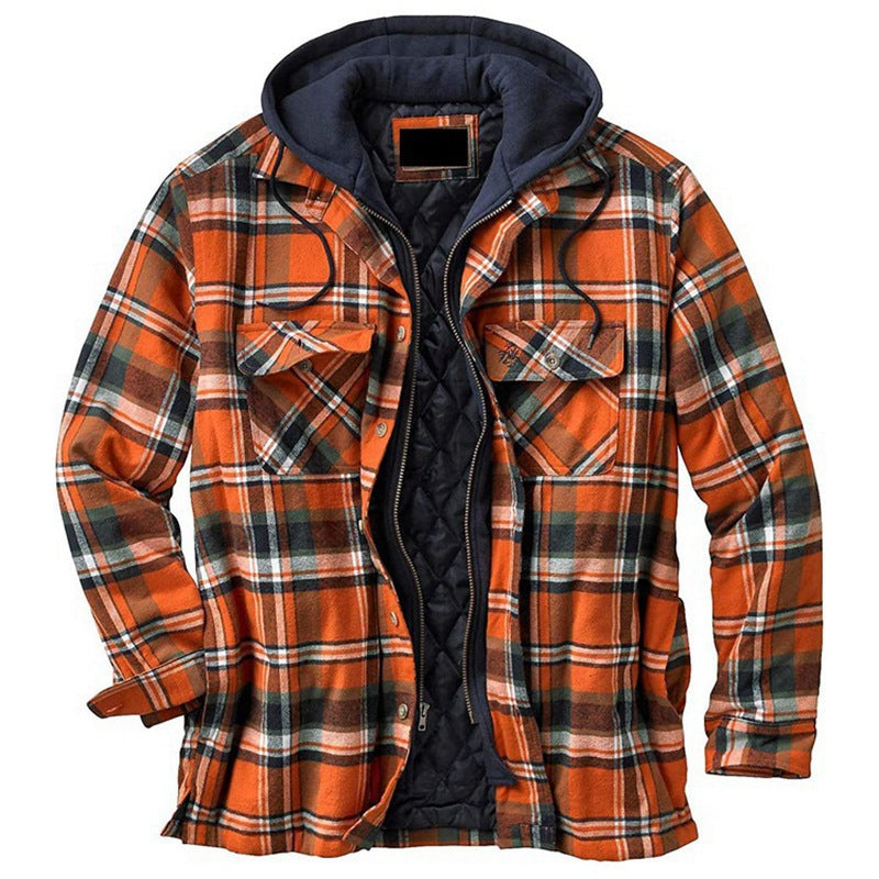 Thickened Cotton Padded Plaid Long Sleeve Loose Hooded Jacket Image