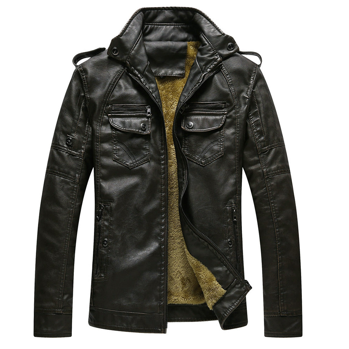 Leather Jacket Plus Velvet Washed Retro Leather Jacket Image