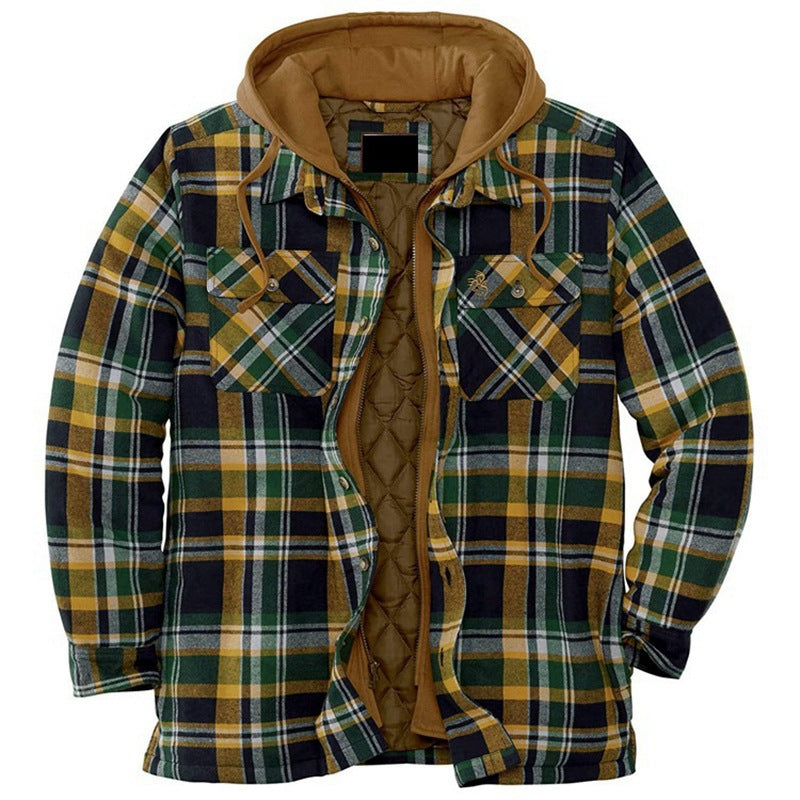 Thickened Cotton Padded Plaid Long Sleeve Loose Hooded Jacket Image