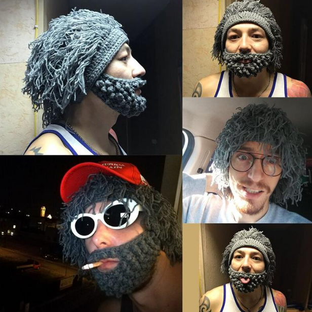 Halloween party spoof knit wool hats handmade beard men and women wig hats Image