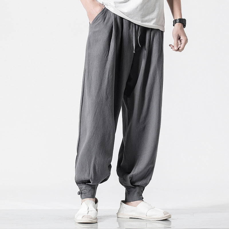 Chinese style cotton and linen casual trousers loose harem pants bloomers Image