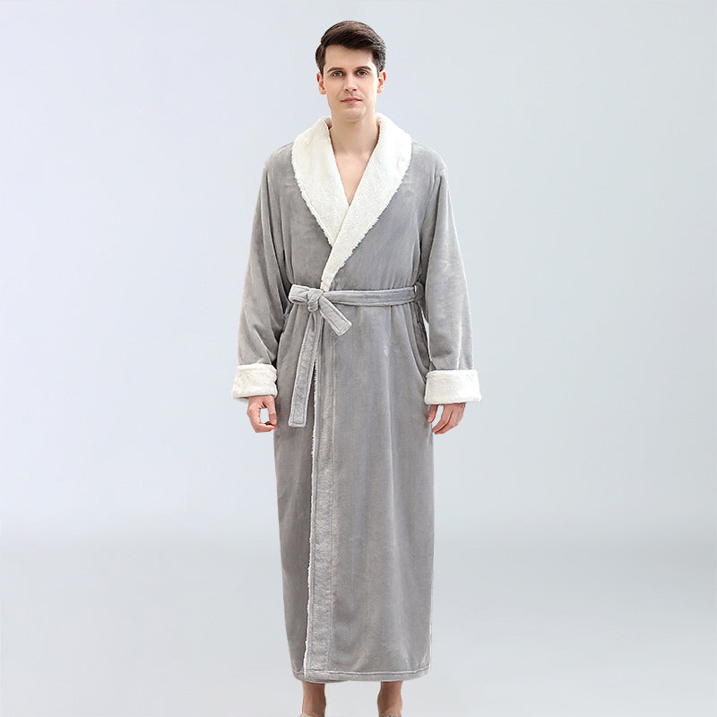 Men's Winter Plus Size Long Bathrobe Coral Fleece Full Length Pajamas Image