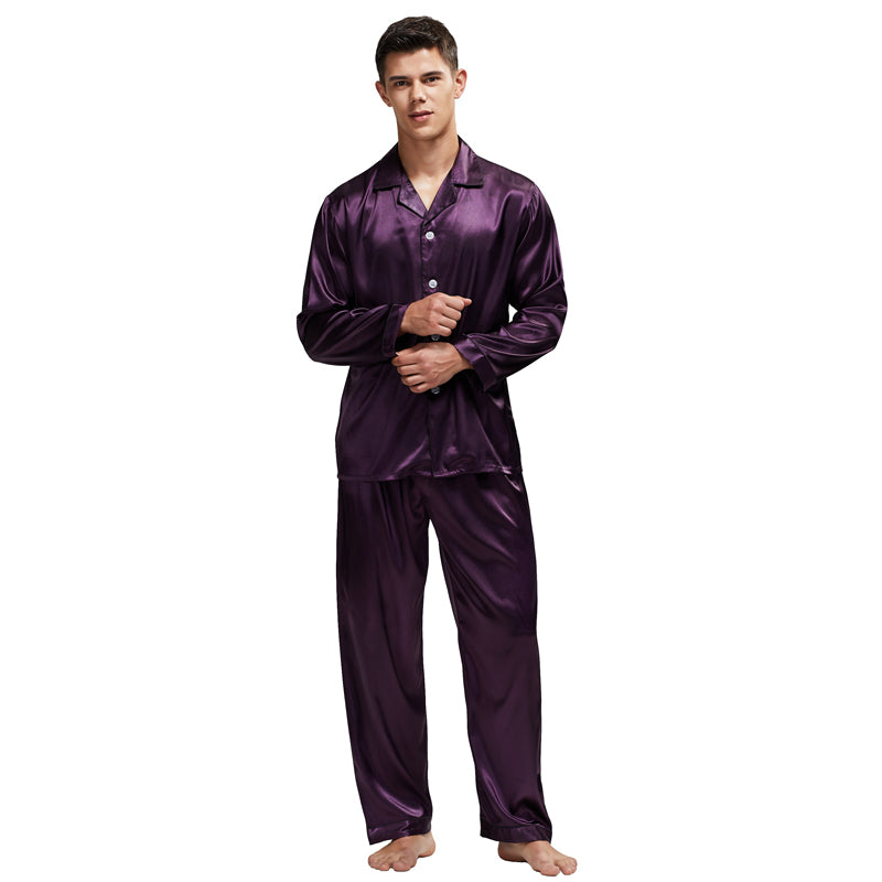 Men's Stain Silk Pajama Set Men Pajamas Silk Image