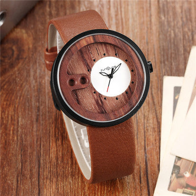 Fashion Top Brand Wooden Watch Men Exquisite Carving Hollow Design Male Clock Unique Green Leather Quartz Wood Watches Image