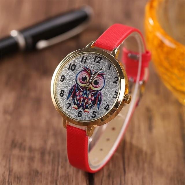 Owl student cartoon watch female model thin belt watch Image