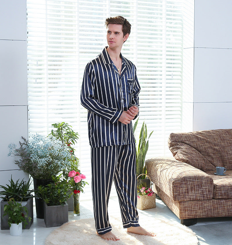 Fall men's simulated silk stripe pajamas men Image