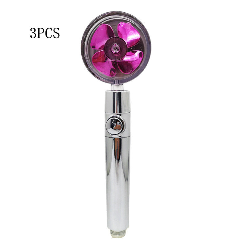 Propeller Driven Shower Head With Stop Button And Cotton Filter Turbocharged High Pressure Handheld Shower Nozzle Image