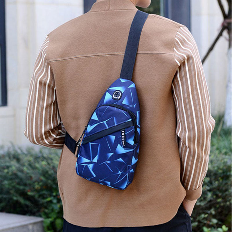 Print Sling Chest Bag For Men Crossbody Bag With Earphone Hole Design Image