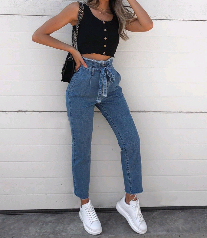 Women's Jeans Flowerbed High Waist Belted Jeans Women Image