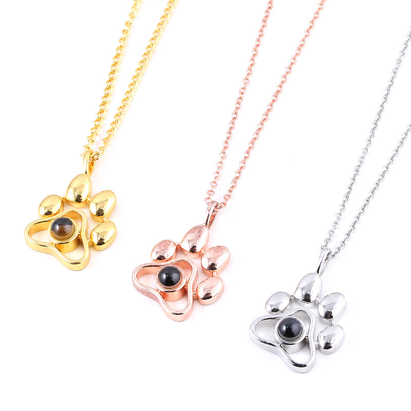 Cute Animal Dog Paw Personalized Custom Projection Necklace Image