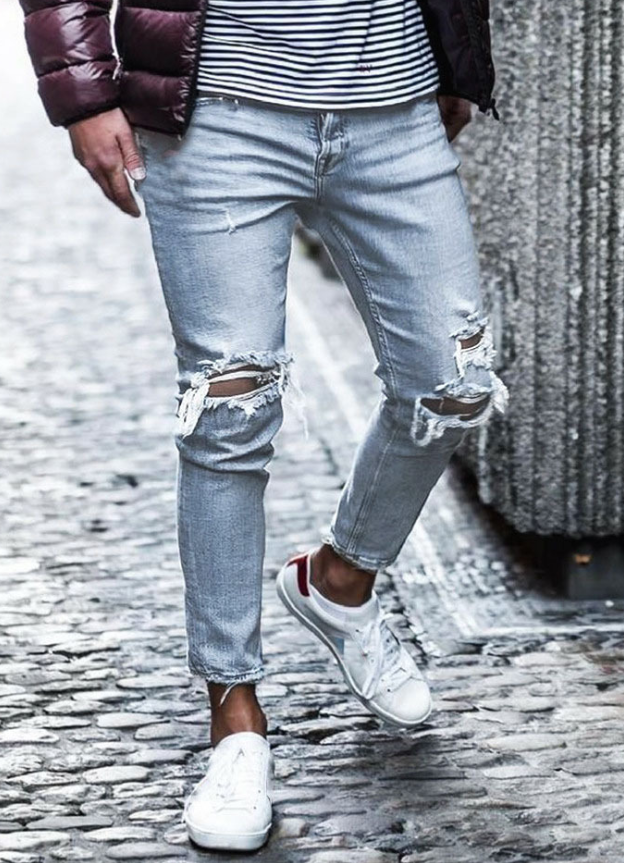 New Ripped Skinny Jeans mens Streetwear Image