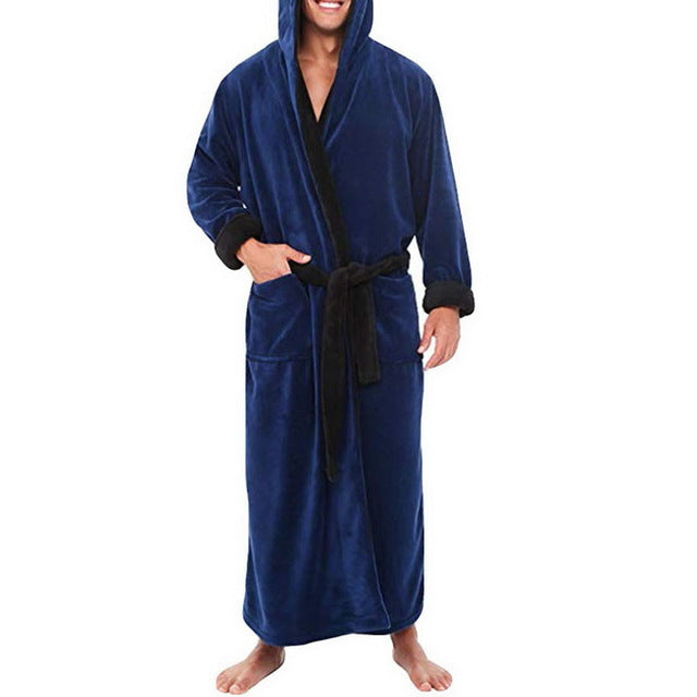 Men BathRobe Flannel Hooded Thick Casual Winter Image