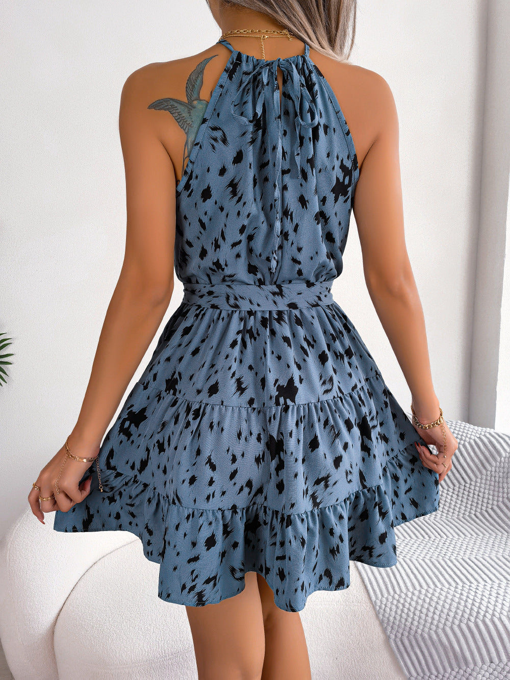 Casual Leopard Print Ruffled Swing Dress Summer Fashion Beach Dresses Women Image