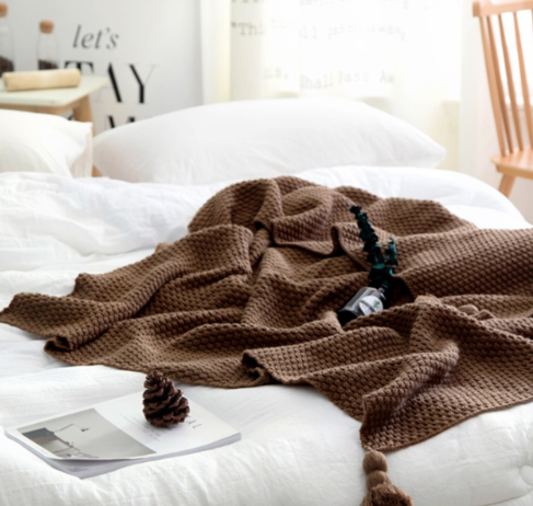 Nordic fringed knit ball blanket wool blanket office air conditioning lunch break blanket shawl blanket sofa leisure blanket blanket Image