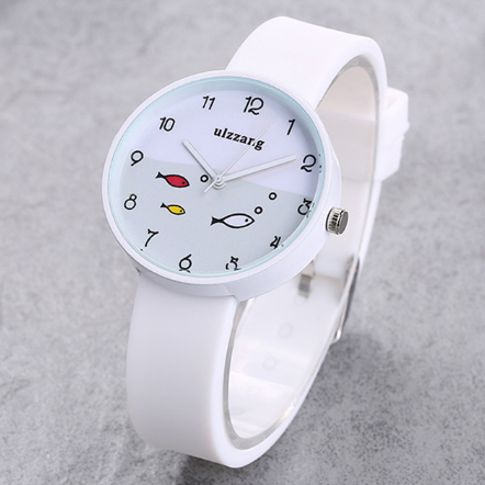 Children Watch For Girls Color Silicone Strap Fashion Quartz Wristwatch Fish Dial Cartoon Kids Clock Image