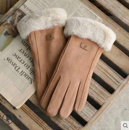 Gloves Female Autumn and Winter Warm Korean Version Plus Velvet Thick five Fingers Retro Suede Touch Screen Gloves Cute Driving Image