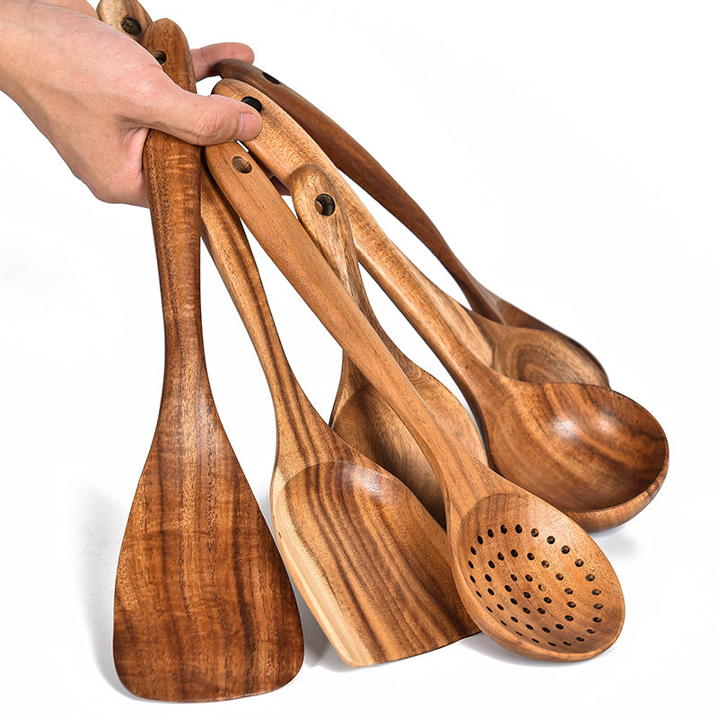 Teak Natural Wood Tableware Spoon Ladle Turner Rice Colander Soup Skimmer Cooking Tool Sets Spoon Scoop Kitchen Tools Gadgets Image