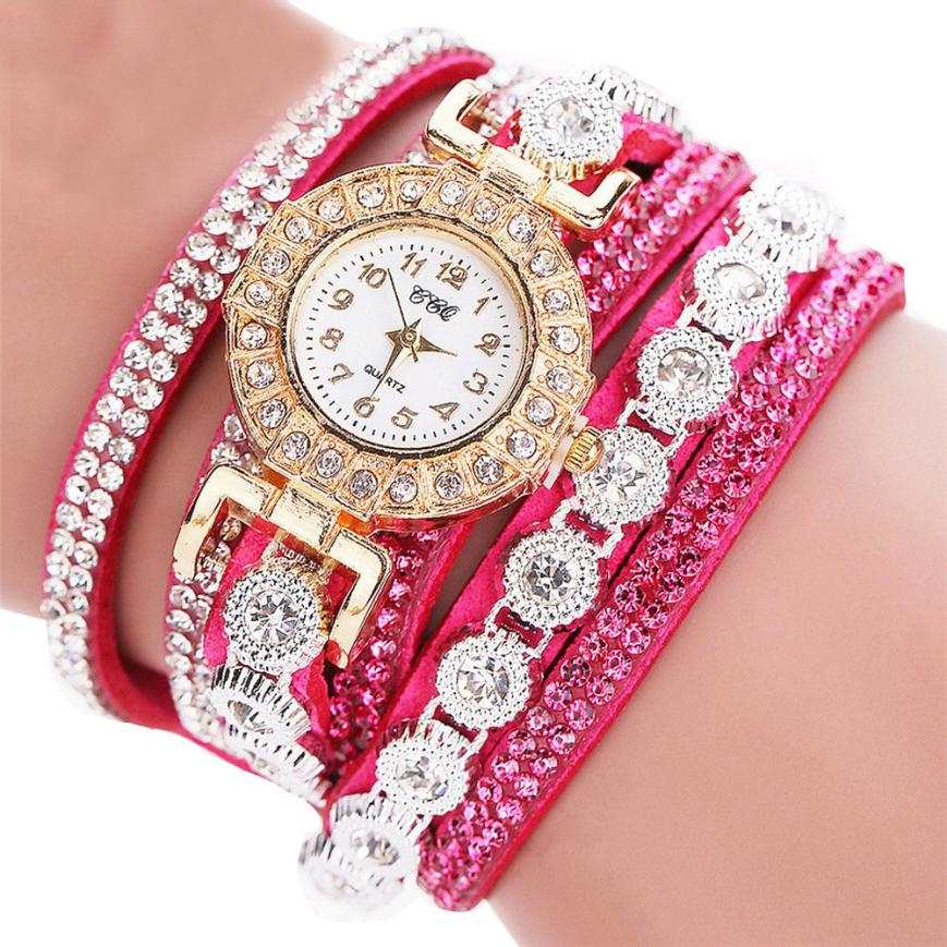 Relogio masculino Women Quartz Women PU Leather Rhinestone Watch Bracelet Watches Image