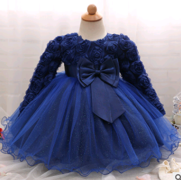 Long-sleeved girls dress rose children's wedding dress skirt Image