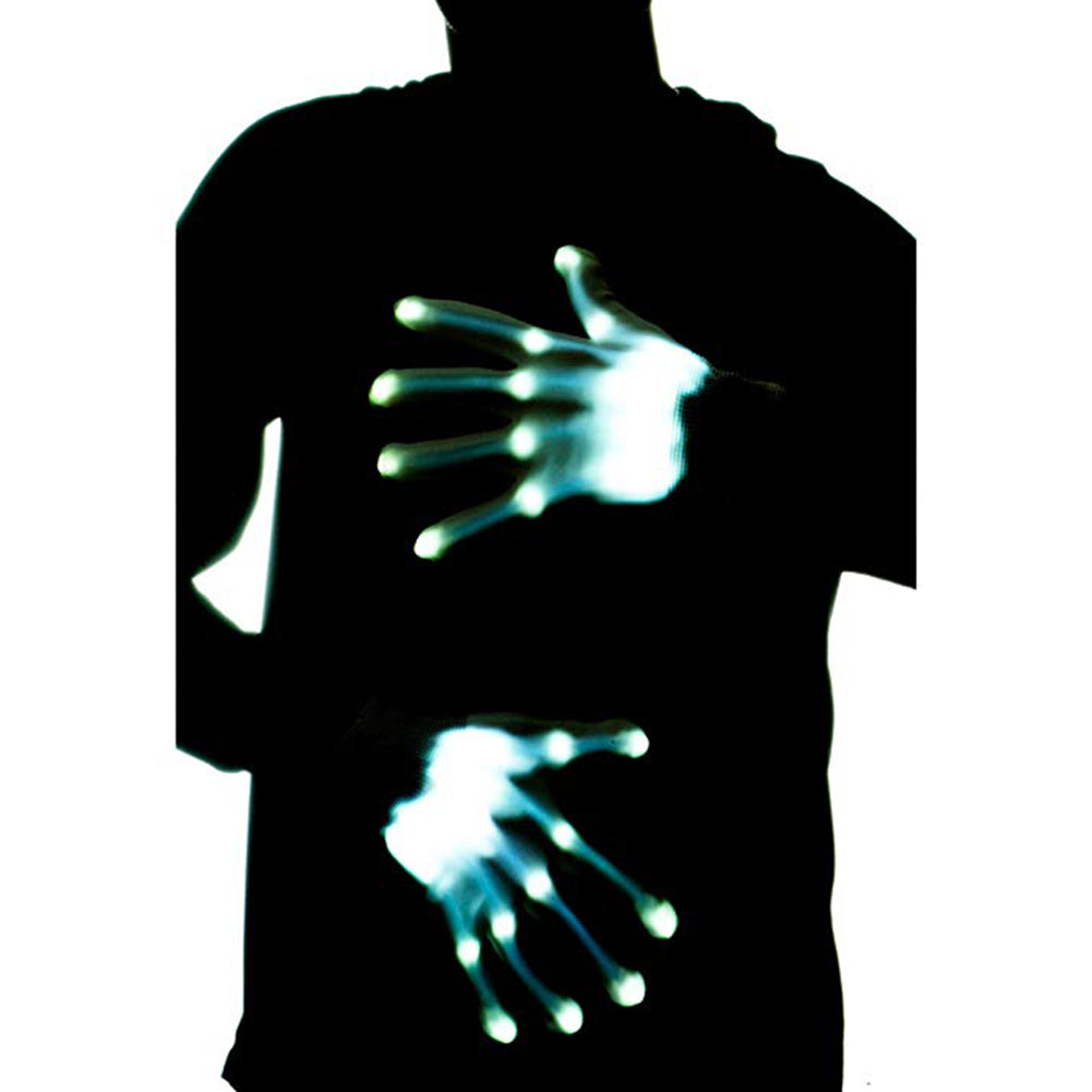 1Pair Chic LED Light Up Skeleton Hand Gloves Halloween Christmas Costume Decor Image