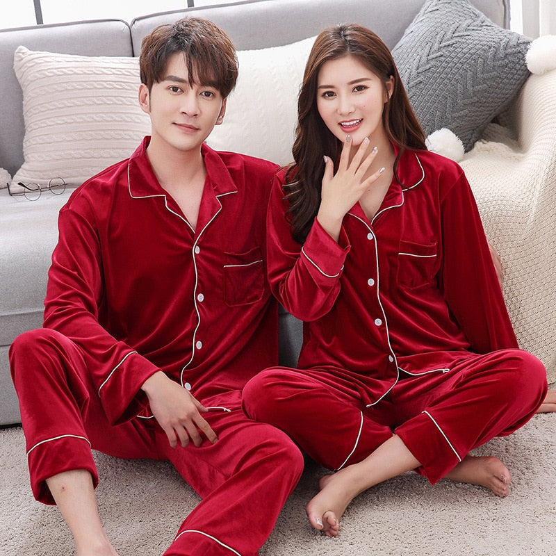 Couple Winter Warm  Velvet Long Sleeve Pyjamas Set Image