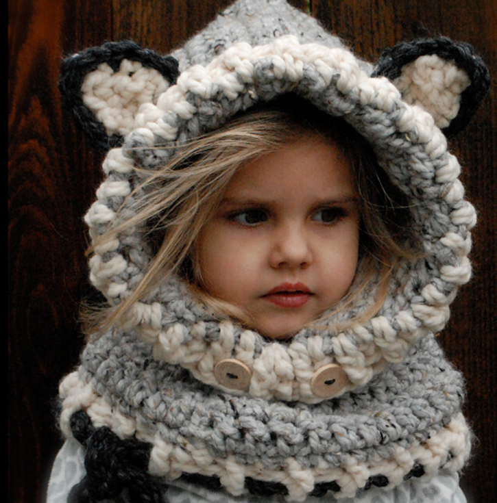 Children's wool knit hat hand-knitted warm earmuffs cape caps for men and women Image