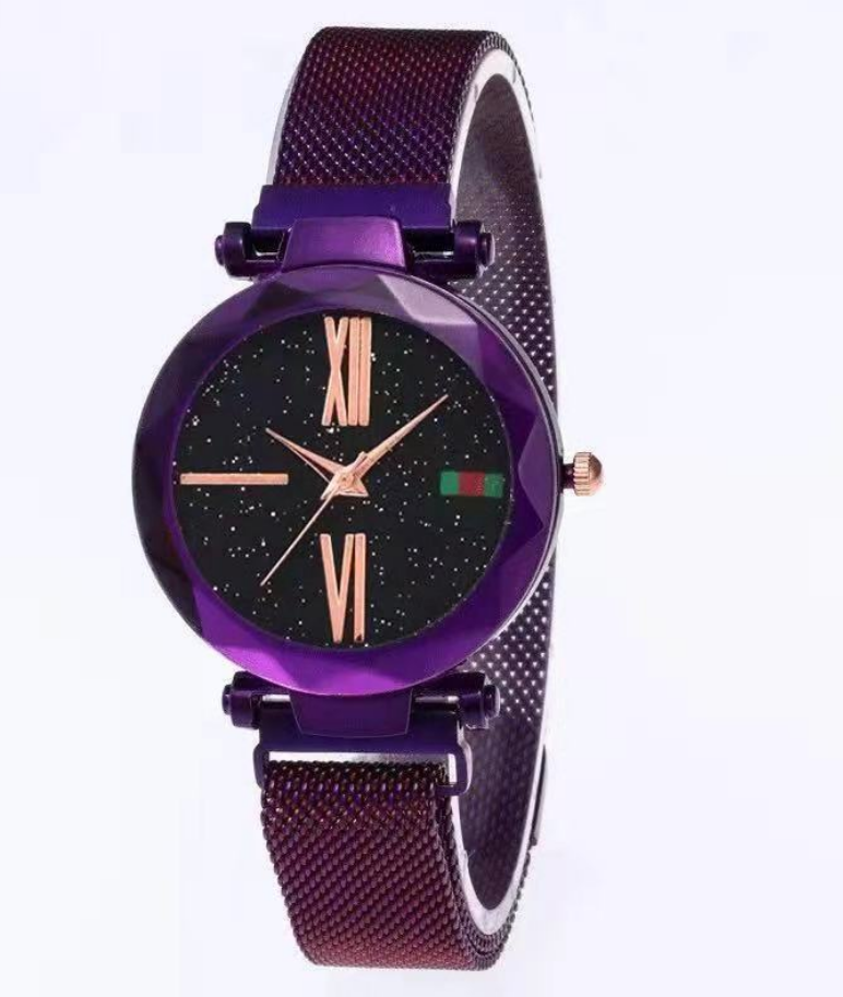 Luxury Women Watches Mesh Ladies Clock Magnet Buckle Starry Diamond Geometric Surface Quartz Wristwatch Image