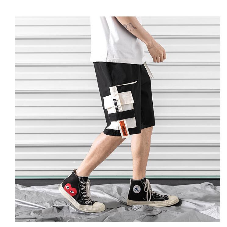 Hip hop shorts mens black casual street wear elastic shorts Image