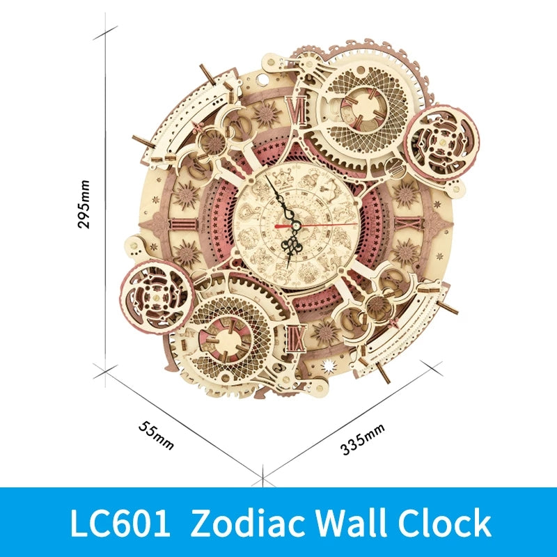 Robotime ROKR Zodiac Wall Clock 3D Wooden Puzzle Model Assembly Toys Gifts for Children Kids Teens LC601 Support Dropshipping Image