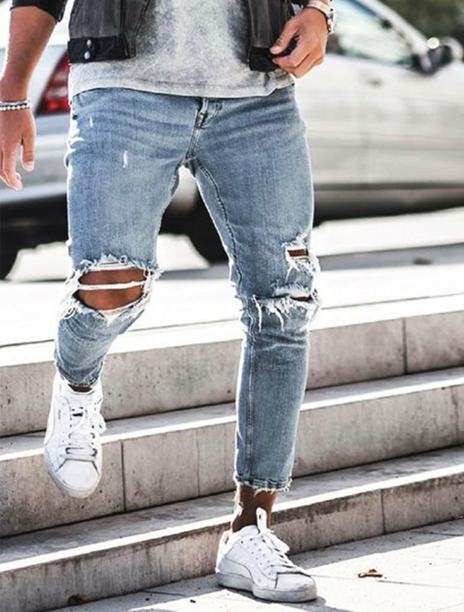 New Ripped Skinny Jeans mens Streetwear Image