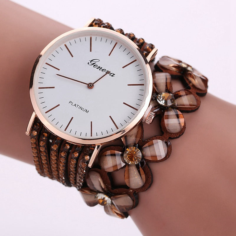 Fashion Geneva Flowers Watches Women Dress Elegant Quartz Bracelet Ladies Watch Crystal Diamond Wrist Watch Gift Reloj Mujer Image