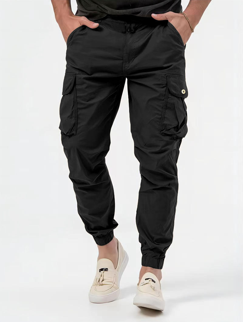 Men's Cargo Trousers With Three-dimensional Pockets Solid Color Casual Pants Image