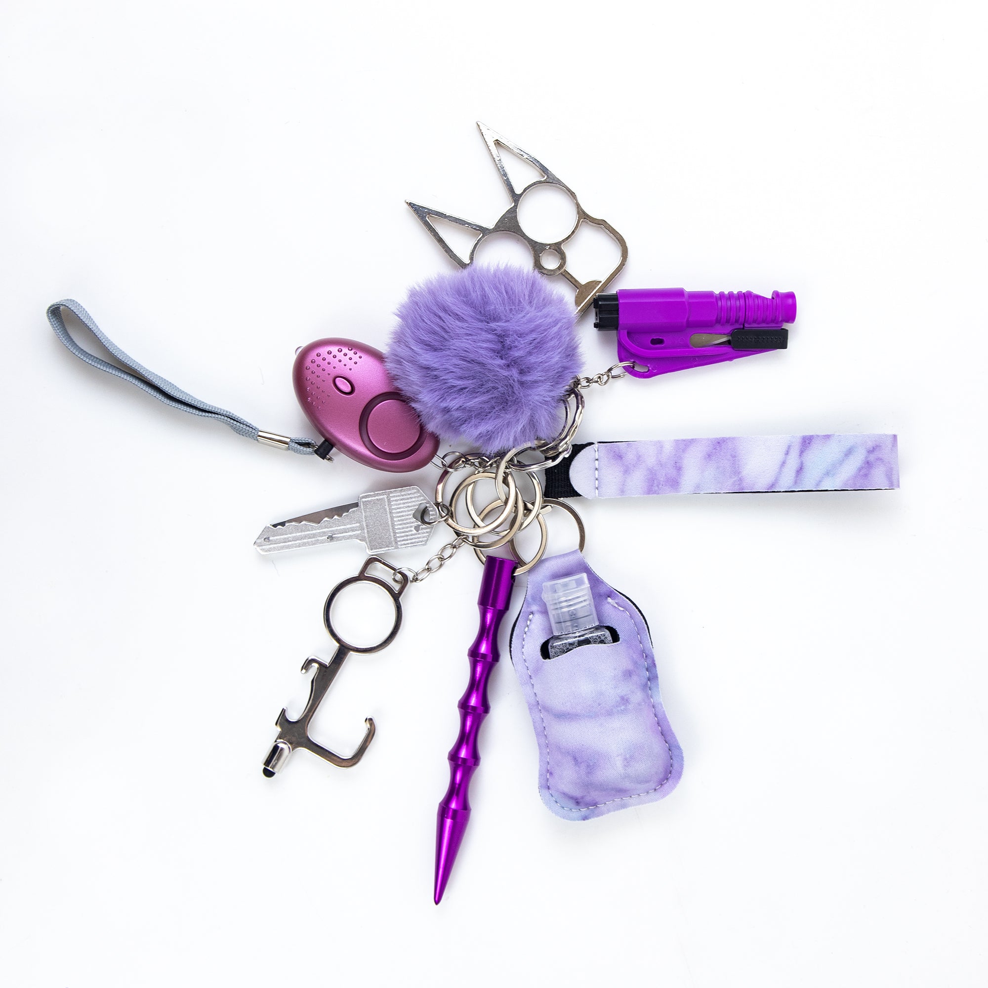 Self Defense Keychain Suit Personal Keychain For Girls Women Safety Key Ring With Hand Sanitizer Bottle Holder Pompom Whistle Image