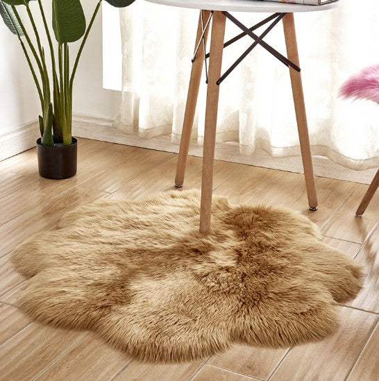 Artificial Woolen Carpet Rug Floral Shape Sheepskin Hairy Carpet Faux Mat Seat Pad Fur Warm Tapetes Floor Mat Soft Area Rug Image