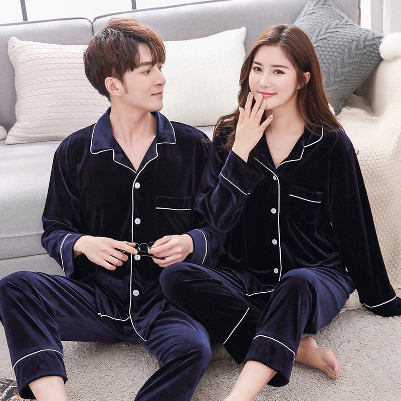 Couple Winter Warm  Velvet Long Sleeve Pyjamas Set Image