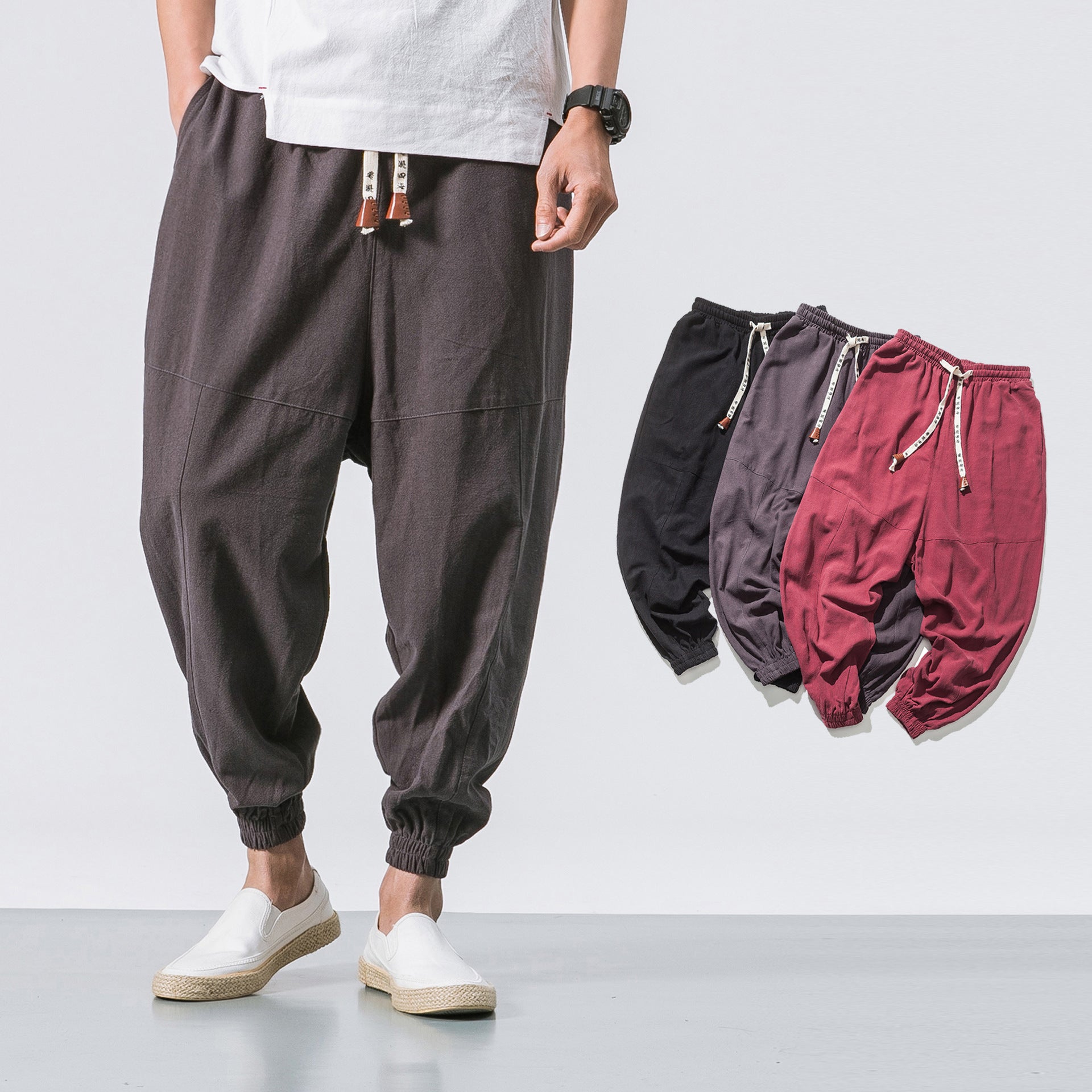 Mens Hip Hop Streetwear Gym Joggers Pants Drawstring Elastic Pockets Tapered Sweatpants Image