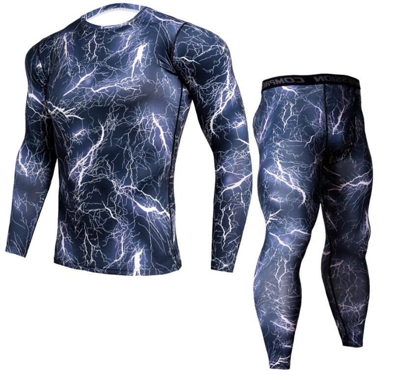 Mens Camouflage Pants & T Shirt Sets Fashion Crossfit T-shirt Compression Brand Clothing Joggers Men Casual Leggings Image