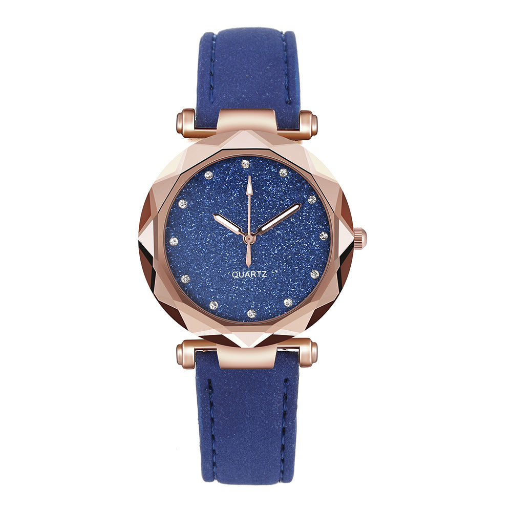 Casual Women Romantic Starry Sky Wrist Watch Leather Rhinestone Designer Ladies Clock Image